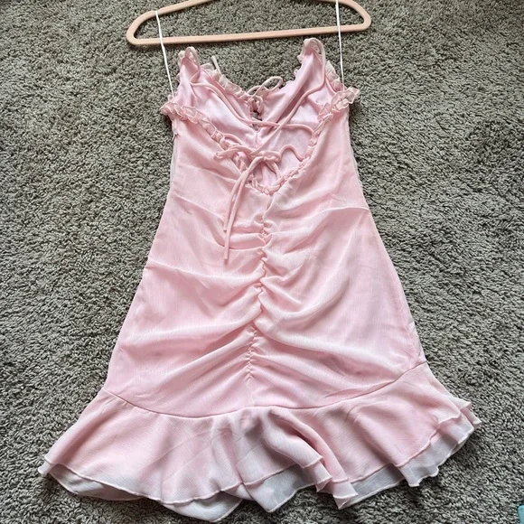 Pink Ruched Ruffle Dress - Picture 2 of 2